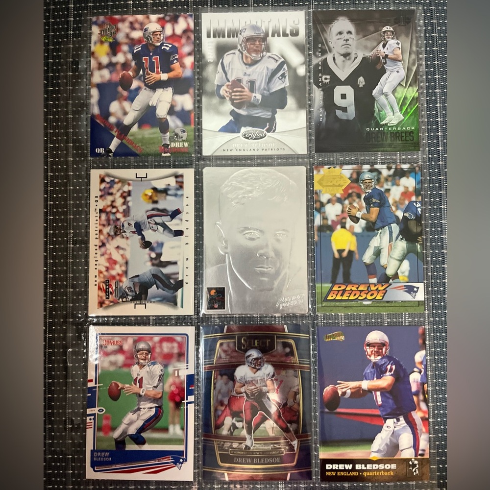 🏈 Drew Bledsoe Football NFL Football Trading Card Collection, Lot of 9, Lot #1